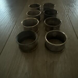 Silver Plate Napkin Rings Rolled Edge Set of 8 Vintage 2" Hong Kong Silverplated